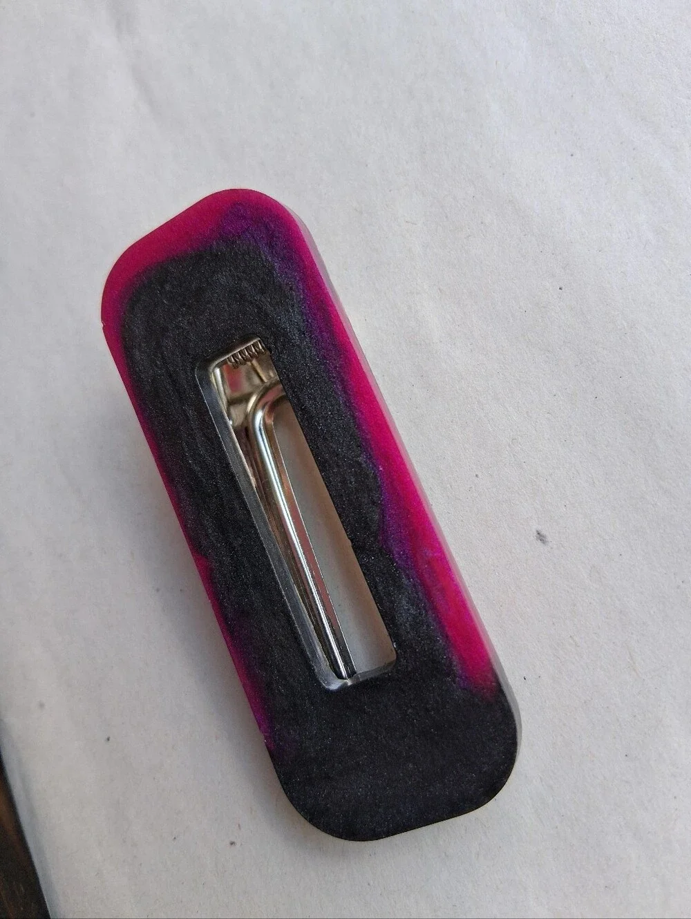 5/$25 Hand Crafted Pink and Black Hair Clip with Metal Spring